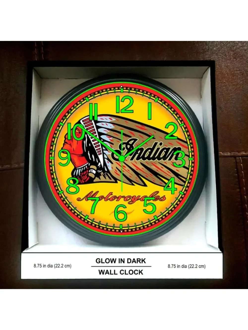 Indian Motorcycle Glow in the Dark Wall Clock Garage Shop Wall Clock NEW!!